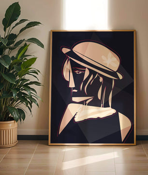 Stylized Portrait of a Woman in a Hat with Geometric Elements - Mi tienda