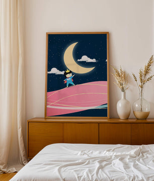 Little Prince Standing on Pink Planet under Starry Night Sky - Mi tienda
