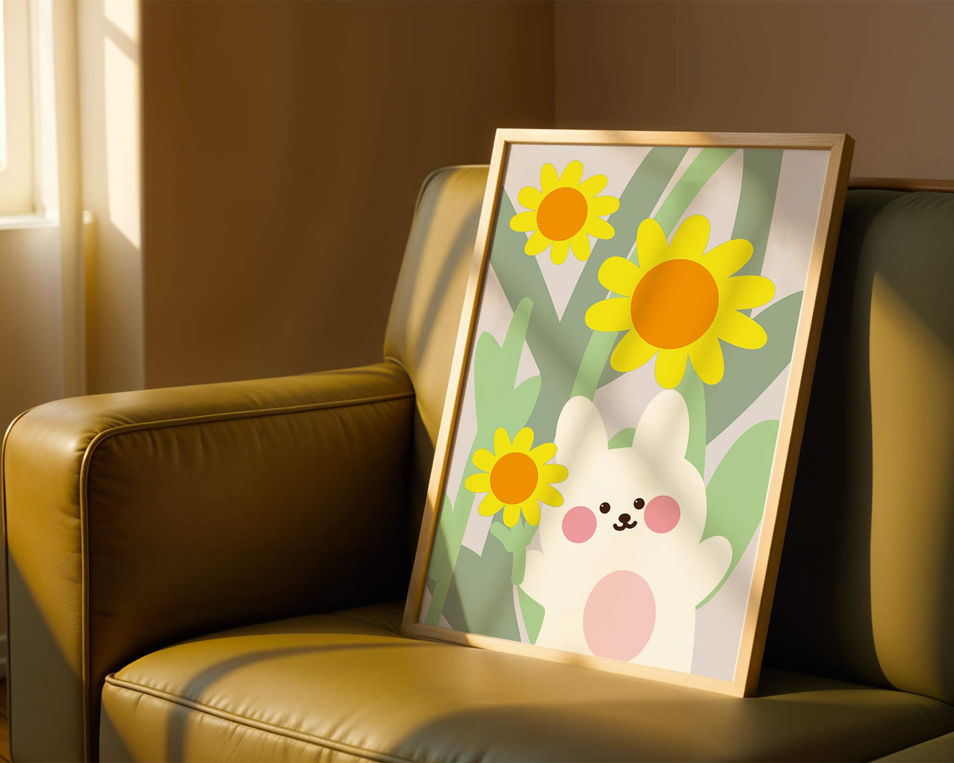 Adorable bunny with vibrant flowers cartoon illustration