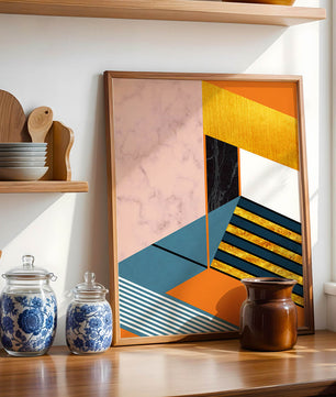 Abstraktes geometrisches Design mit Marmor- und Goldtexturen