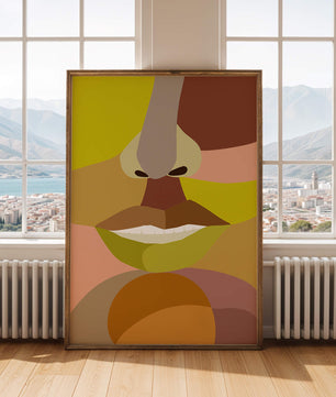 Retrato abstracto colorido con formas geométricas audaces