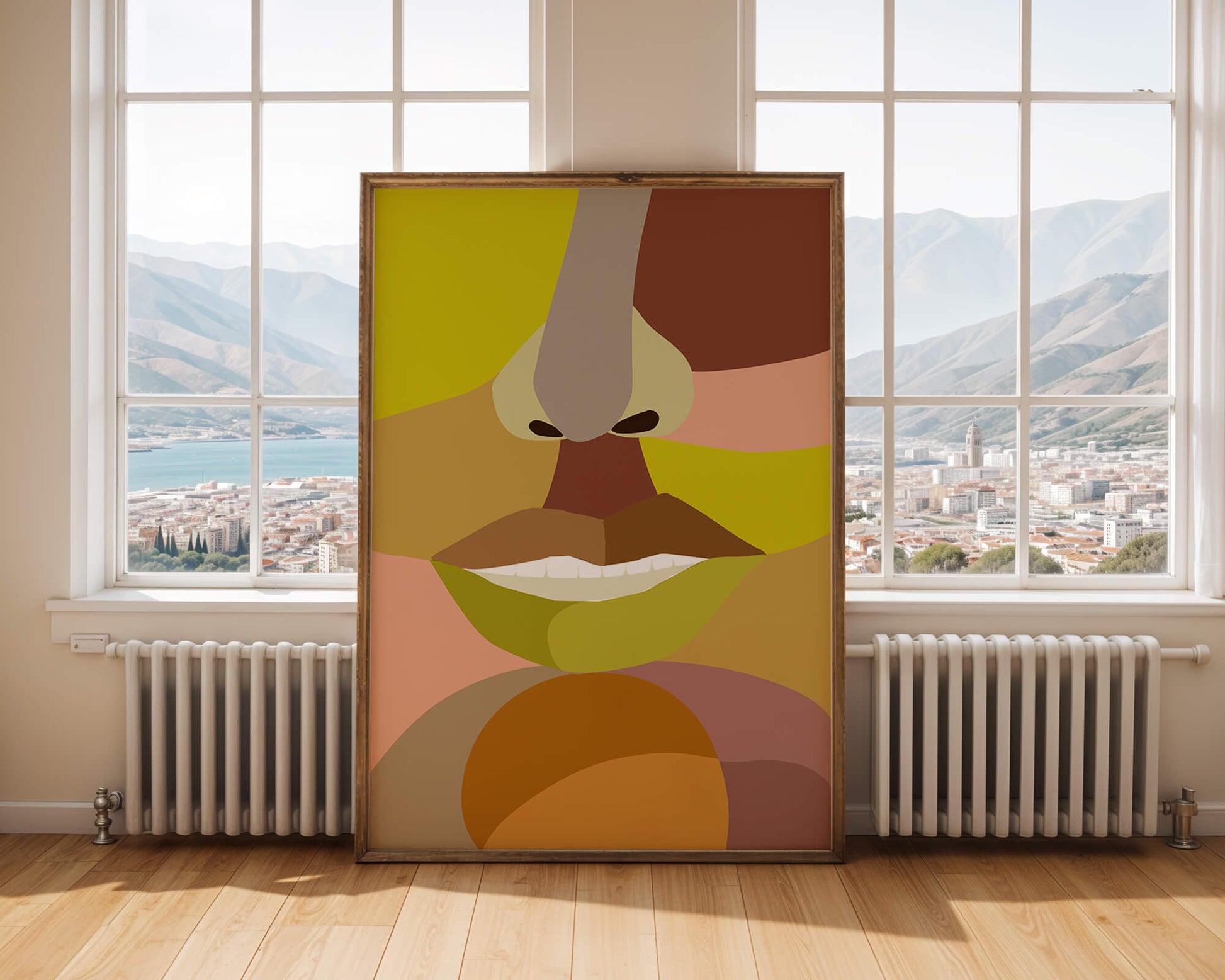 Retrato abstracto colorido con formas geométricas audaces