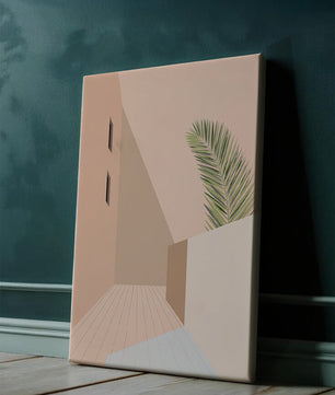 Moderne minimalistische Architekturszene mit Palmblatt