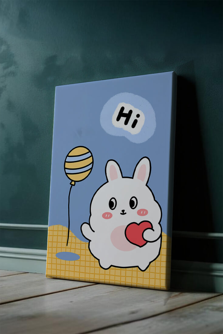 Adorable cartoon bunny with balloon and heart illustration