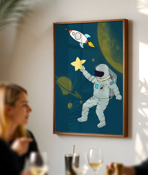 Astronaut Reaching for Star with Rocket and Planets in Space Scene - Mi tienda