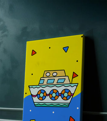 Colorful boat illustration with cartoon elements