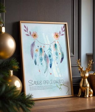Whimsical dreamcatcher with feathers and flowers in a pastel watercolor style