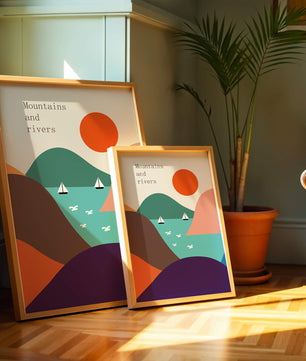 Abstract landscape with vibrant colors and geometric shapes