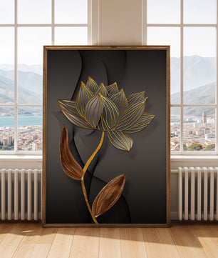 Elegant Gold Outlined Lotus On Dark Background - Mi tienda