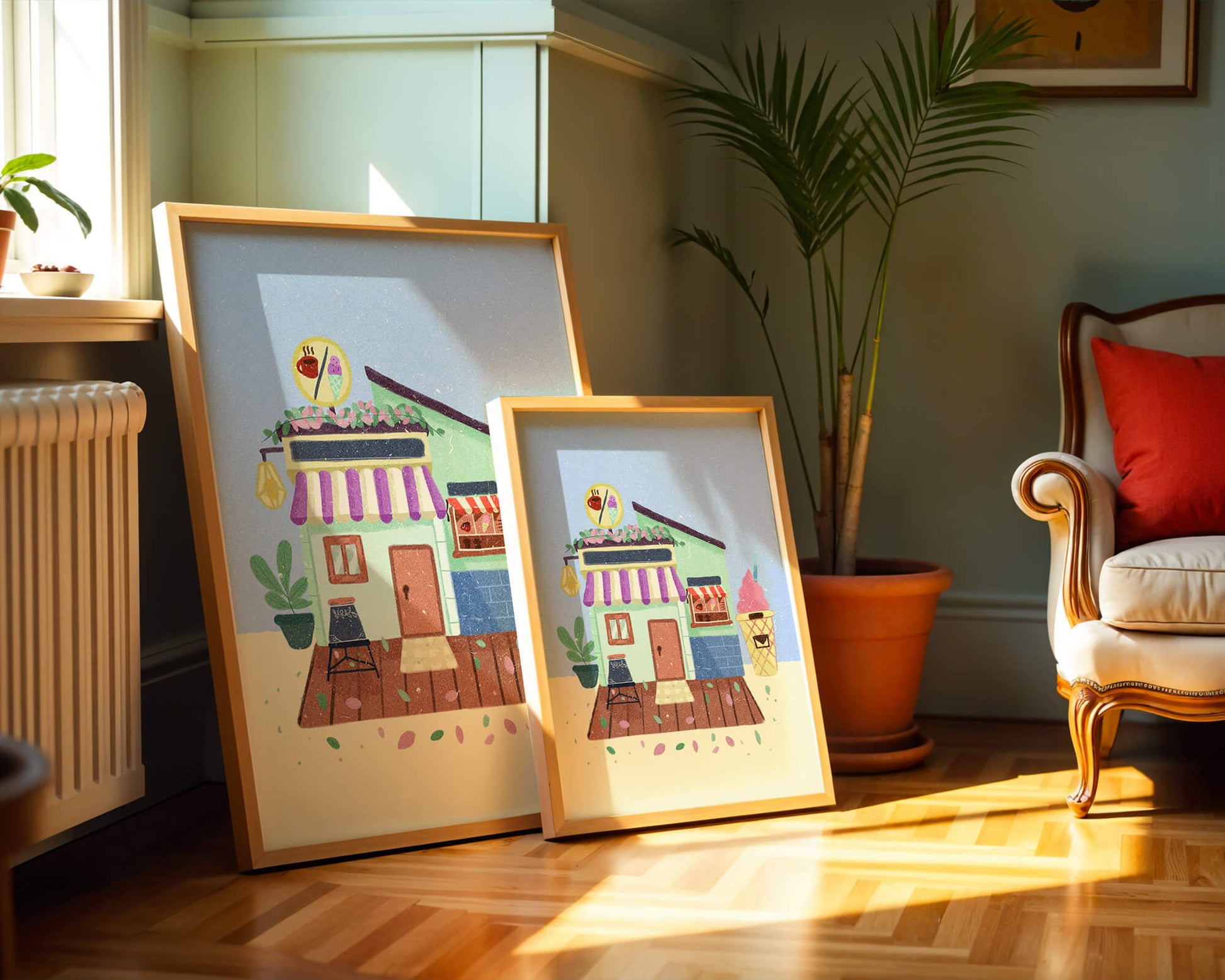 Ilustración encantadora de café con elementos de helado y café