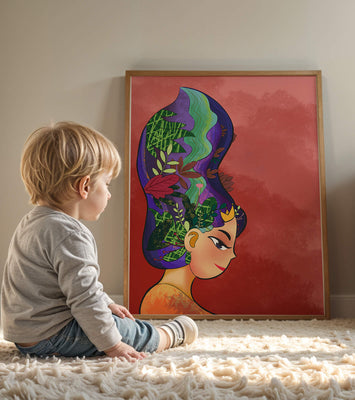Colorful artistic portrait with nature-inspired hair design