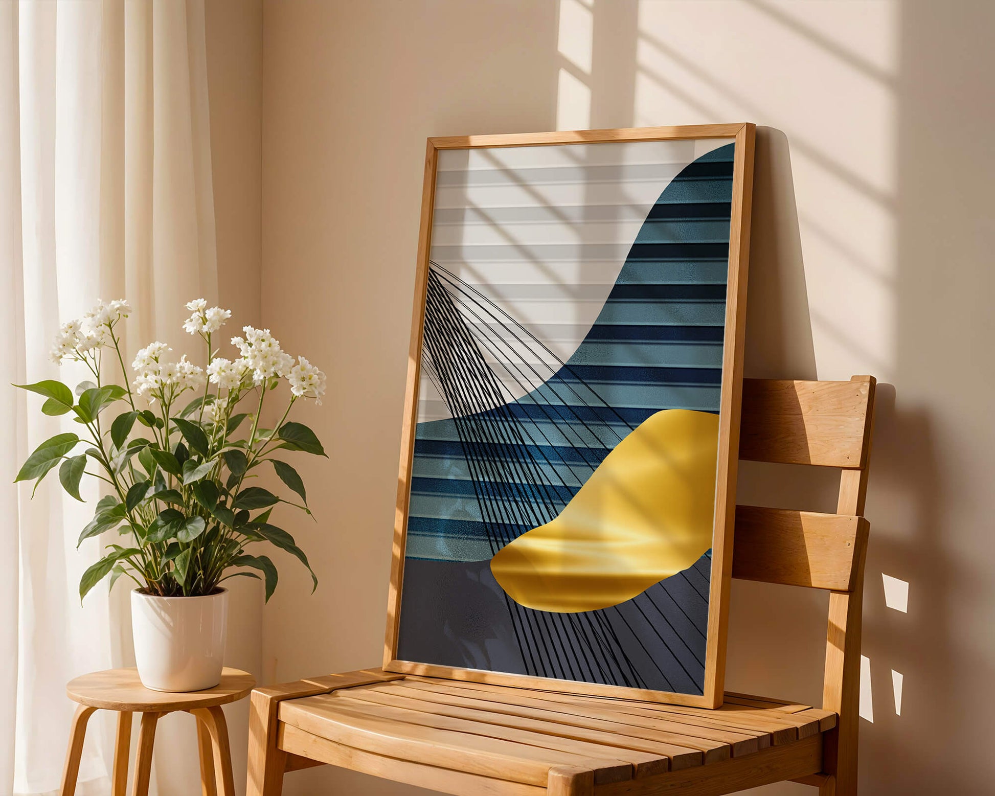 Abstract Composition with Blue and Gold Elements