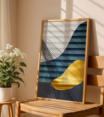 Abstract Composition with Blue and Gold Elements
