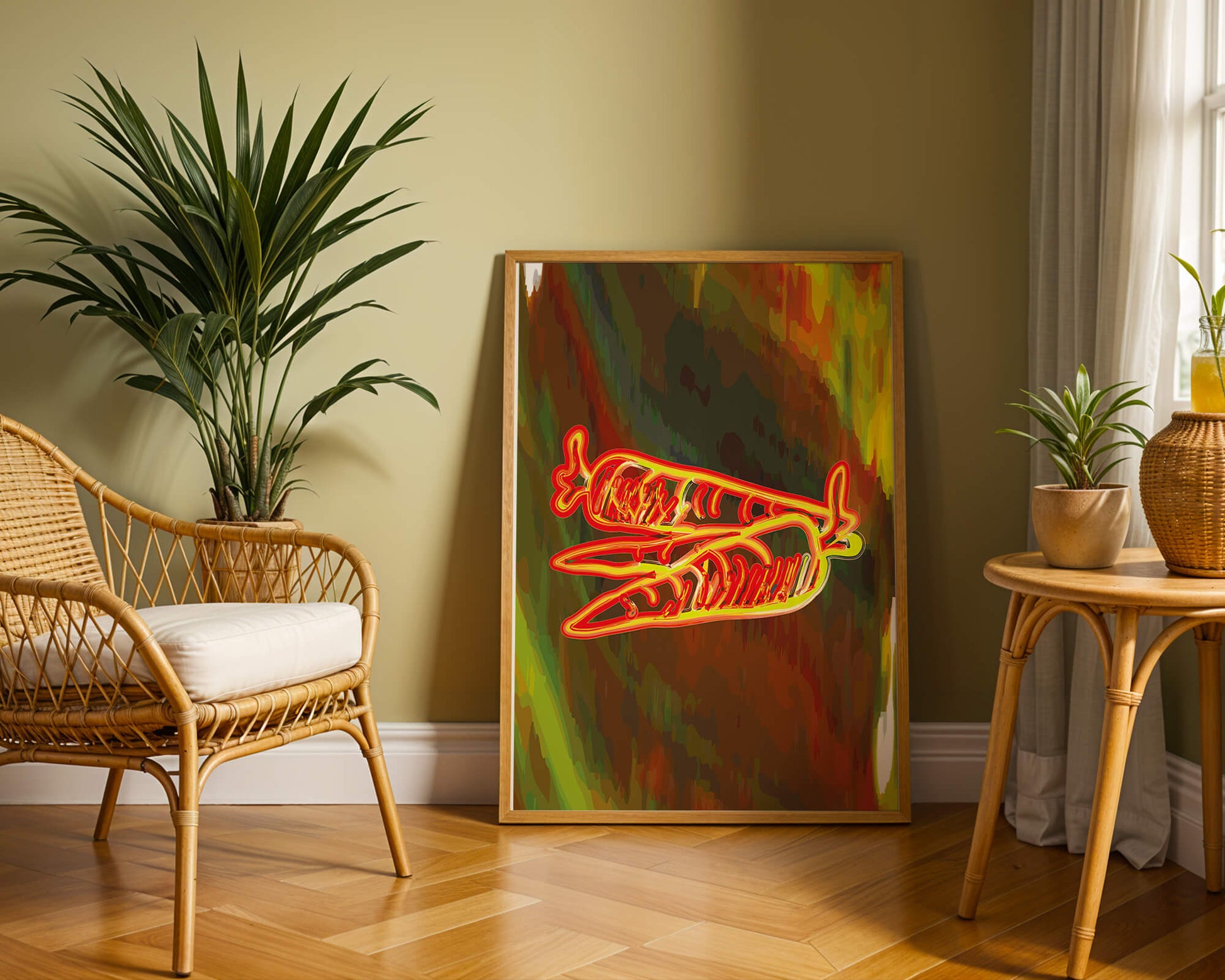 Vibrant abstract carrot illustration with dynamic red and orange patterns
