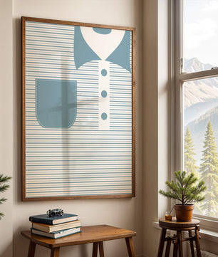Minimalist artwork featuring striped pattern and abstract shapes
