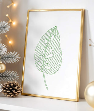 Detailed Green Leaf Line Drawing Art - Mi tienda