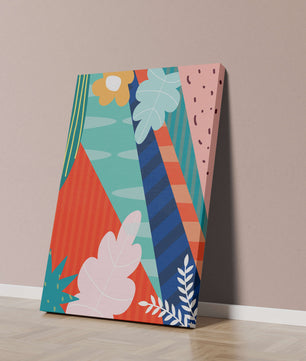 Abstract floral geometric design with vibrant colors and bold patterns