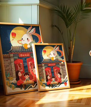 Célébration de la fête de la mi-automne avec un lapin et une réunion de famille