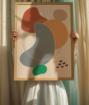 Abstract geometric art with colorful organic shapes and lines