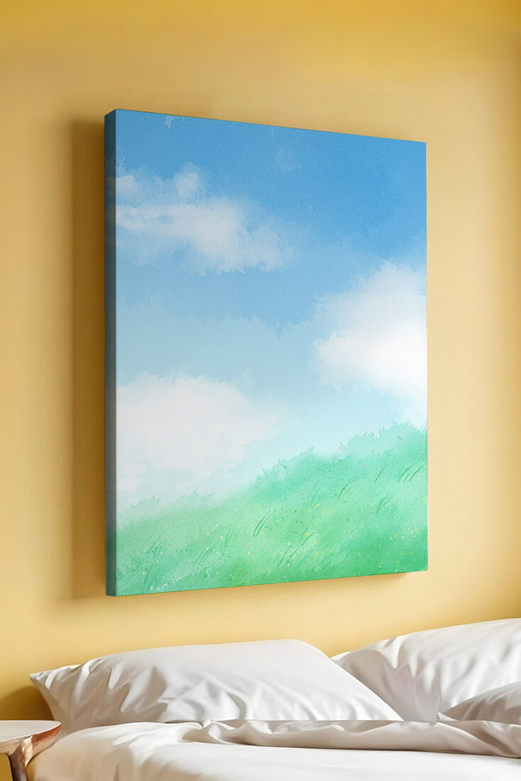 A Serene Landscape of Blue Sky and Green Grass
