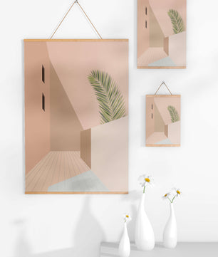 Moderne minimalistische Architekturszene mit Palmblatt