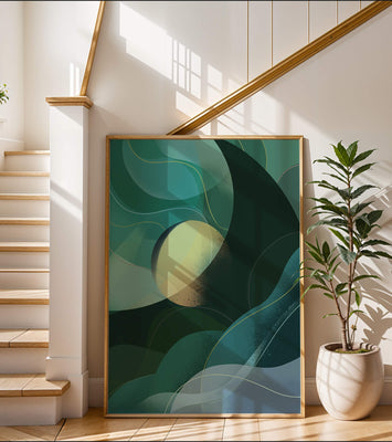 Abstract green and blue fluid shapes with gradient effect