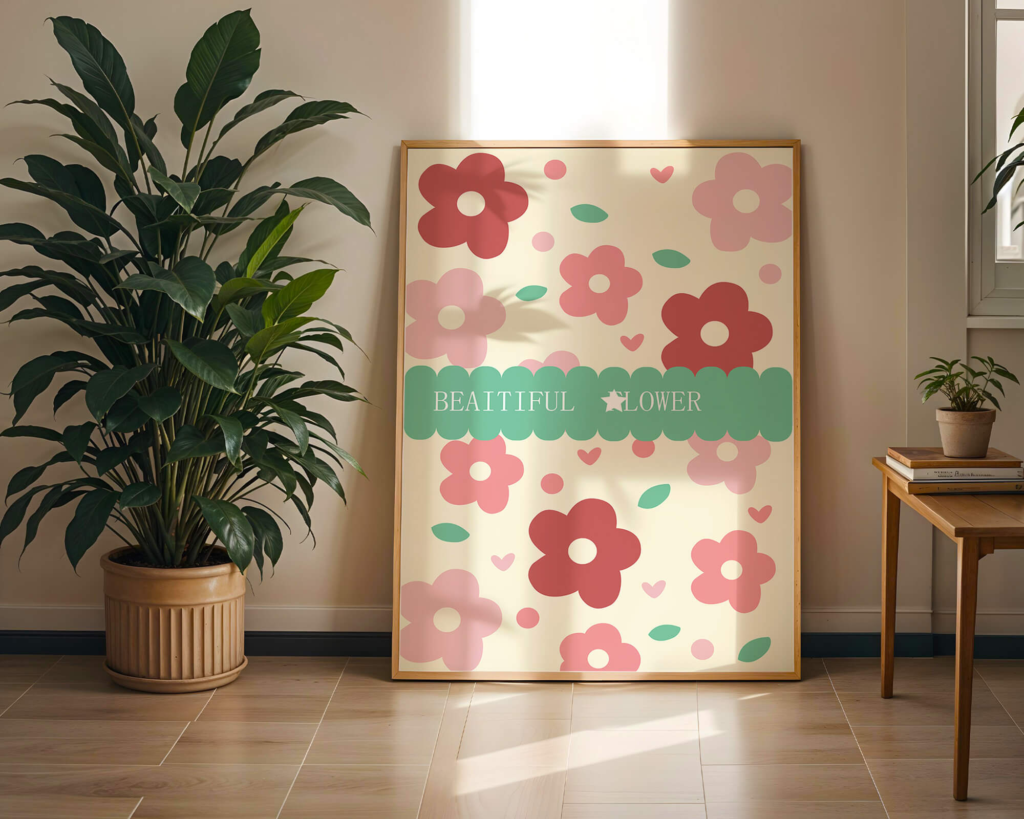 Floral pattern with retro color design and decorative text
