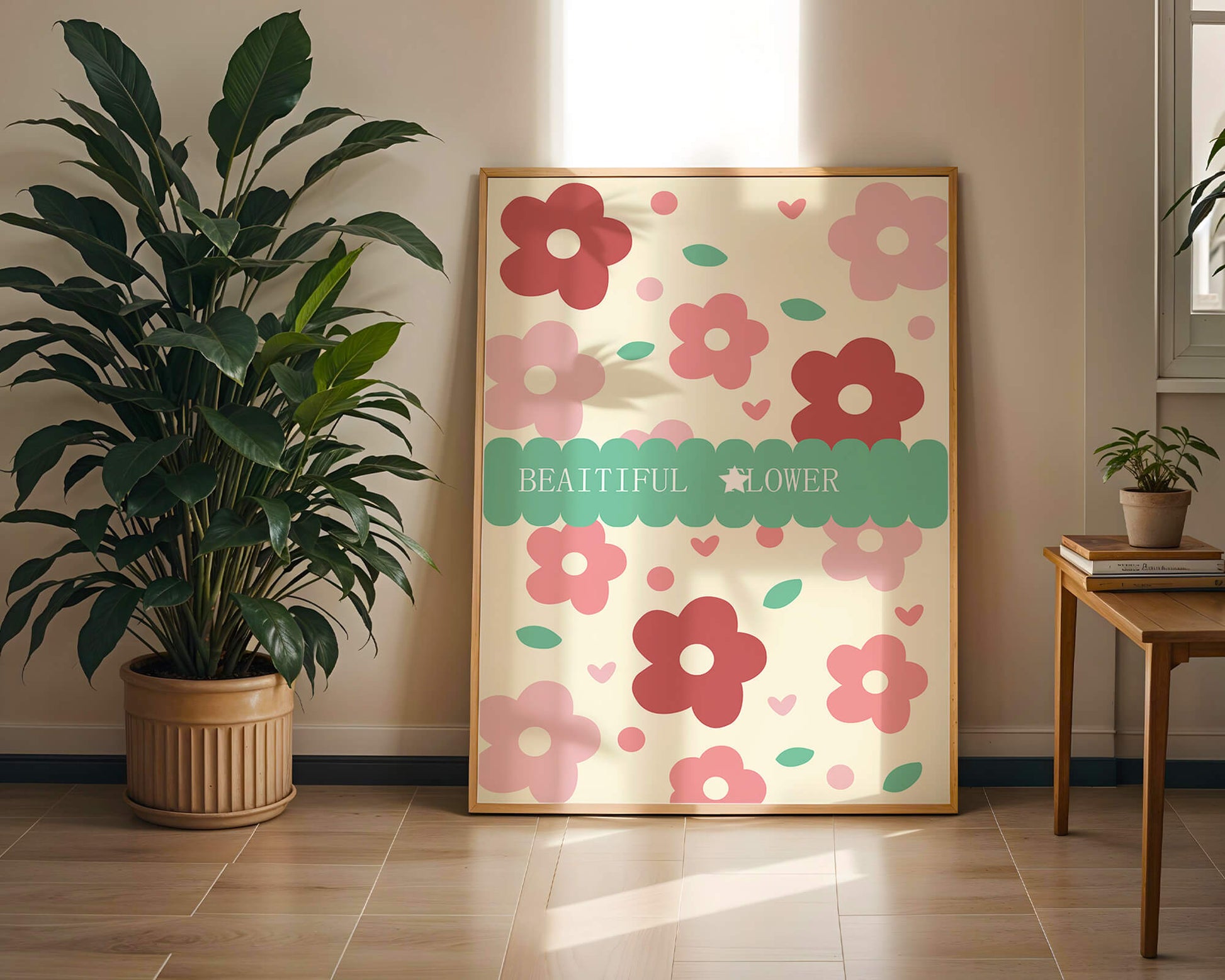 Floral pattern with retro color design and decorative text
