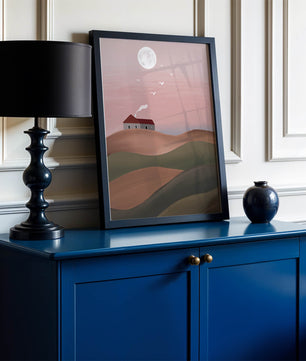 House On Pink Hill Under Full Moon