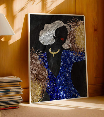 Abstract art with colorful foil textures and silhouette