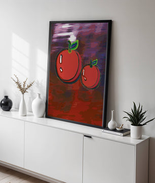 Dos manzanas abstractas con fondo colorido