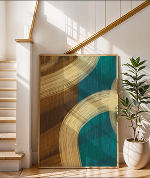 Abstract art with flowing brushstrokes and textured color contrast