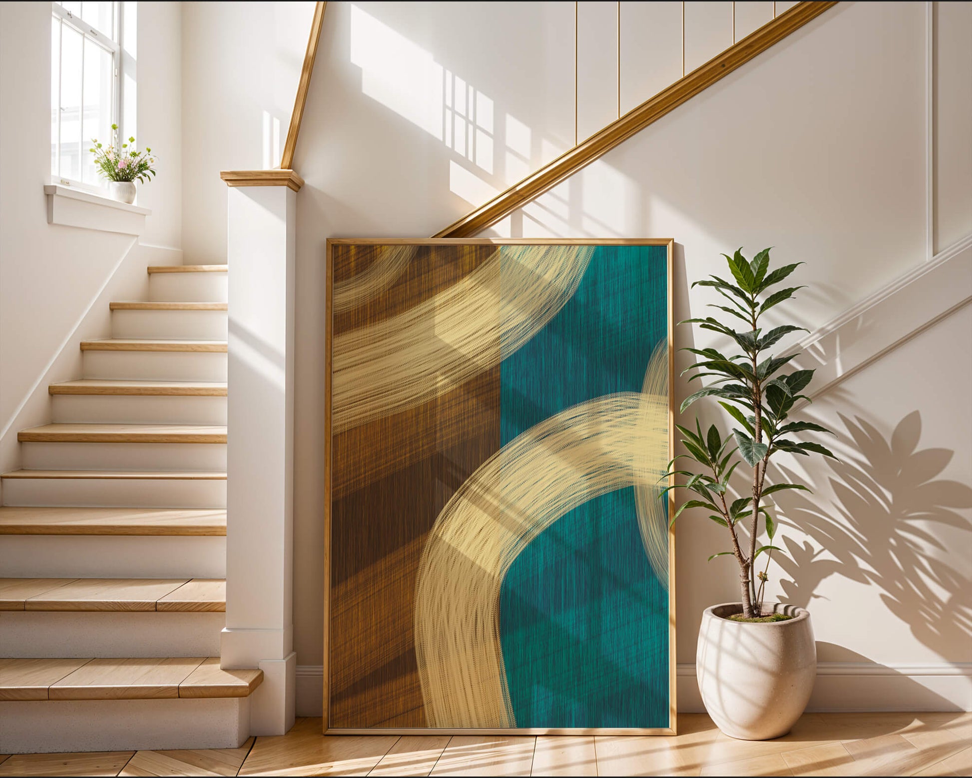 Abstract art with flowing brushstrokes and textured color contrast
