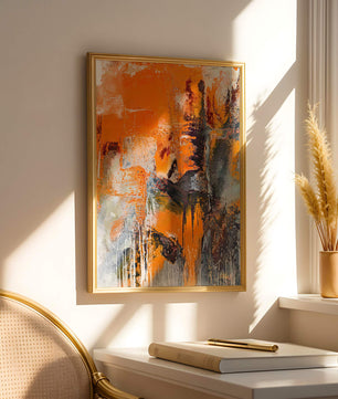 Arte abstracto texturizado en naranja y gris