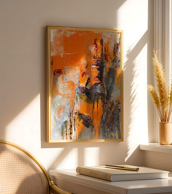 Abstract Orange and Grey Textured Art