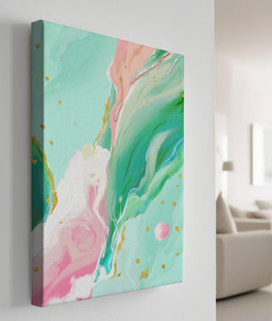 Obra de arte abstracta en pasteles y dorado con patrones fluidos