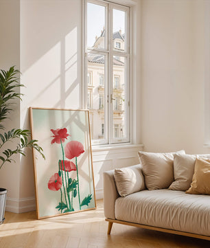 Red Poppies in Minimalist Natural Setting