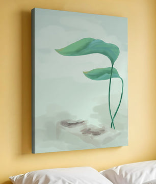 Minimalistic Art of Green Leaves on Abstract Background