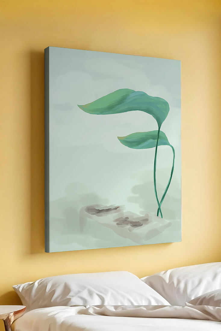 Minimalistic Art of Green Leaves on Abstract Background