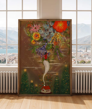 Charming illustration of floral fantasy scene