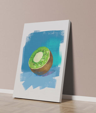Illustration of a kiwi with a textured blue background
