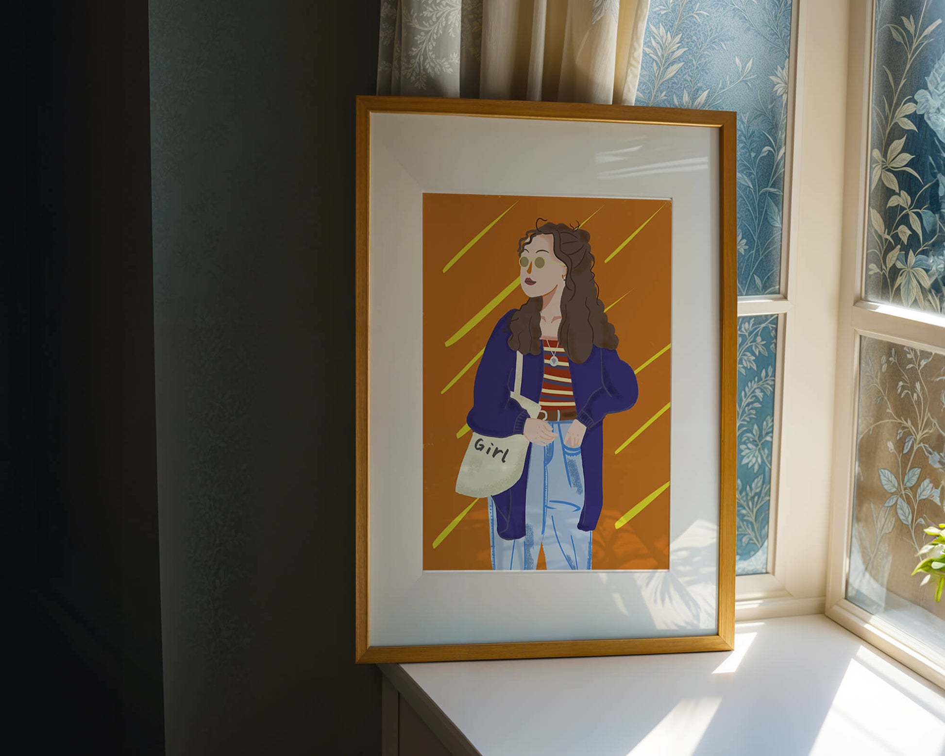 Trendy girl with sunglasses and casual outfit illustration