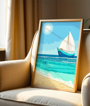 Ruhige Meereslandschaft mit Segelboot unter der Sonne