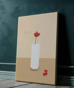 Minimalist Red Flower in White Vase on Beige Background - Mi tienda