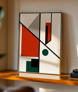 Geometric Abstract Art with Red and Green Accents