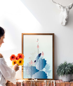 Lotus flower and dragonflies in elegant pastel illustration