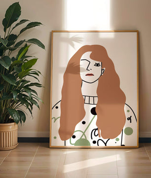 Minimalist Portrait of a Woman with Long Hair and Abstract Design Elements - Mi tienda