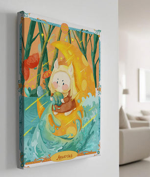 Aquarius zodiac illustration with whimsical character and vibrant colors