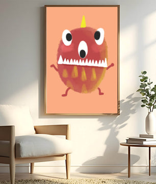 Monstruo colorido con características geométricas y expresión juguetona