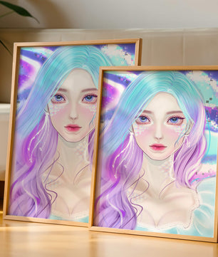 Fantasy portrait of a woman with pastel hair and vibrant features